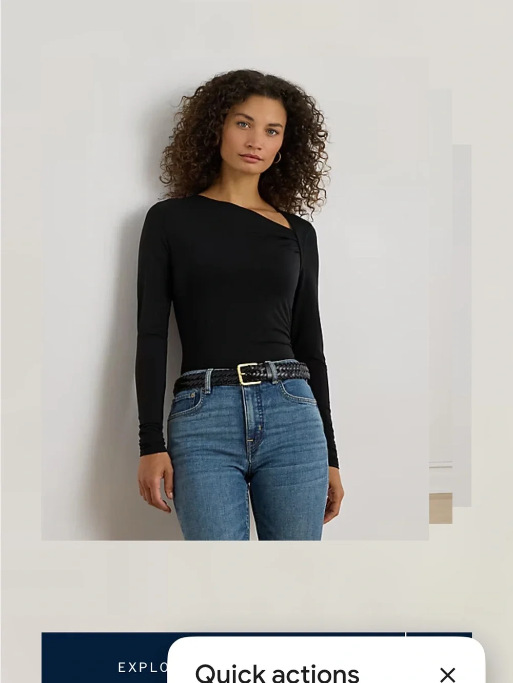 Lauren Ralph Lauren Black Asymmetrical Stretch Jersey Top - Picture 2 of 16